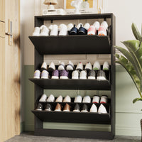 Anymaple Crestline Black 3-door shoe cabinet, 3 flip drawer shoe cabinet for entryway shoe storage
