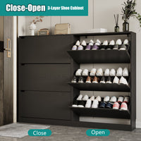 Anymaple Crestline Black 3-door shoe cabinet, hidden shoe storage cabinet that reduces clutter and dust