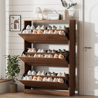 Anymaple Crestline Black 3-door shoe cabinet, stable freestanding shoe cabinet with anti tip safety detail
