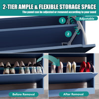 Anymaple Crestline Blue 3-door shoe cabinet, adjustable interior panels for flexible shoe organization