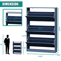 Anymaple Crestline Blue 3-door shoe cabinet, dimensions view for narrow hallway and foyer placement