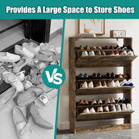 Anymaple Crestline Brown 3-door shoe cabinet, flip drawer storage for sneakers flats heels and daily shoes