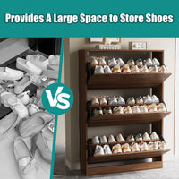 Anymaple Crestline Walnut 3-door shoe cabinet, adjustable interior panels for flexible shoe organization