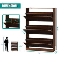 Anymaple Crestline Walnut 3-door shoe cabinet, dimensions view for narrow hallway and foyer placement