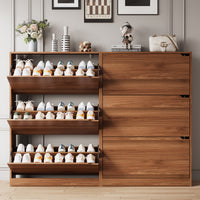 Anymaple Crestline Walnut 3-door shoe cabinet, 3 flip drawer shoe cabinet for entryway shoe storage