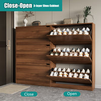 Anymaple Crestline Walnut 3-door shoe cabinet, flip drawer storage for sneakers flats heels and daily shoes