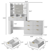Anymaple Liora Collection White 57" fluted makeup vanity with mirror and lights bedroom room view for dressing table and makeup station styling