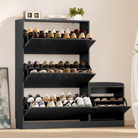 Anymaple Crestline Black 3 drawer shoe cabinet with bench, 3 drawer shoe cabinet with bench for entryway shoe storage