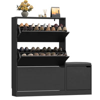 Anymaple Crestline Black 3 drawer shoe cabinet with bench, shoe cabinet with bench styled in a modern entryway