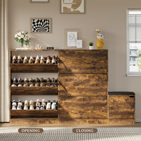Anymaple Crestline Brown 3 drawer shoe cabinet with bench, enclosed shoe storage that keeps footwear out of sight