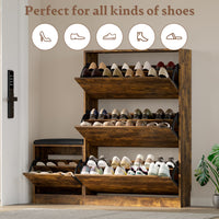 Anymaple Crestline Brown 3 drawer shoe cabinet with bench, space saving shoe cabinet bench for hallway or foyer