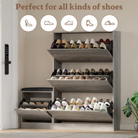 Anymaple Crestline Gray 3 drawer shoe cabinet with bench, adjustable shoe panels for flexible entryway organization