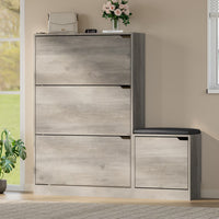 Anymaple Crestline Gray 3 drawer shoe cabinet with bench, flip drawer capacity for sneakers flats sandals and daily shoes