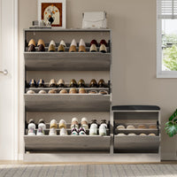Anymaple Crestline Gray 3 drawer shoe cabinet with bench, stable shoe storage bench for everyday family entryway use