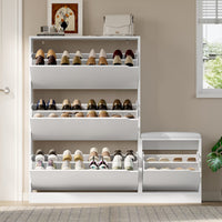 Anymaple Crestline White 3 drawer shoe cabinet with bench, stable shoe storage bench for everyday family entryway use