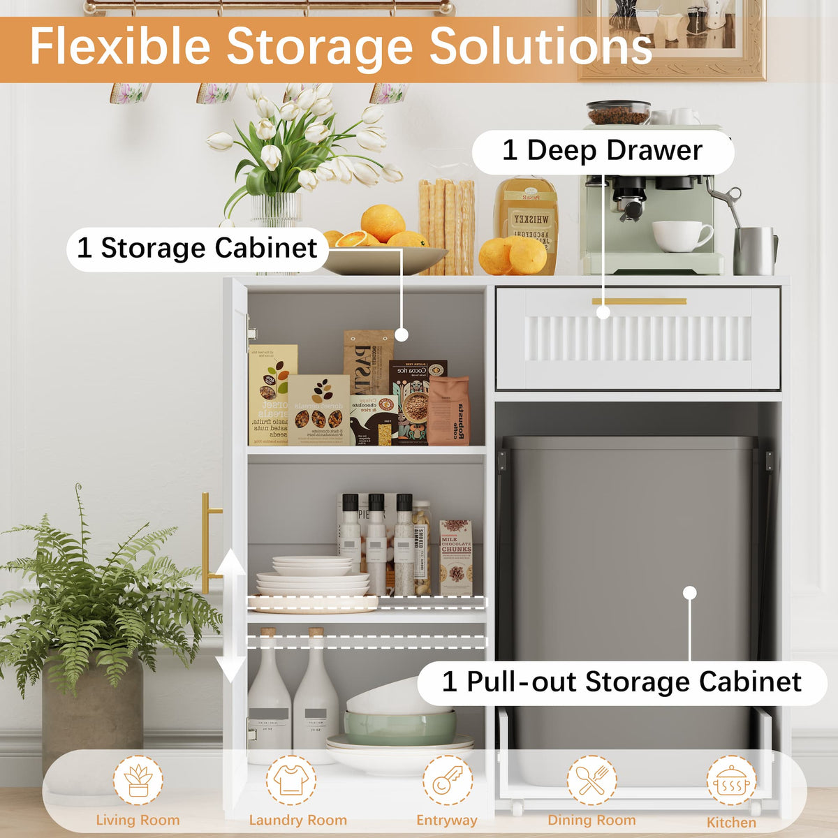 Linear 13 Gallons Pull Out Trash Can Cabinet with Storage