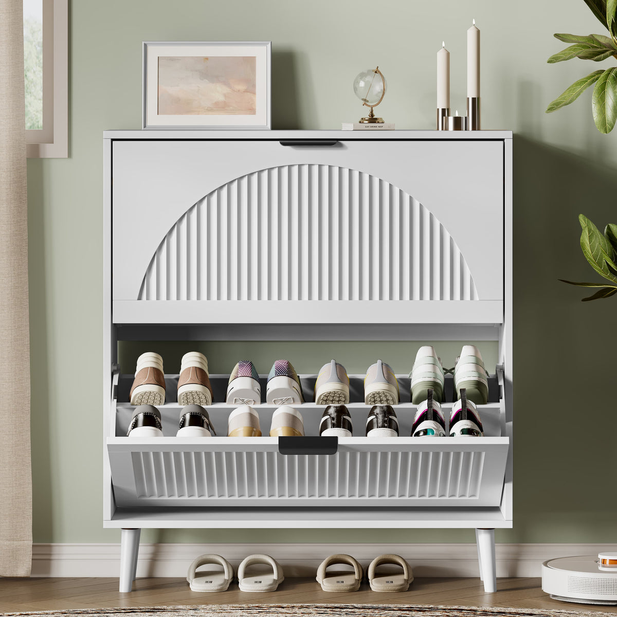 Linea Shoe Storage Cabinet with 2 Flip Drawers