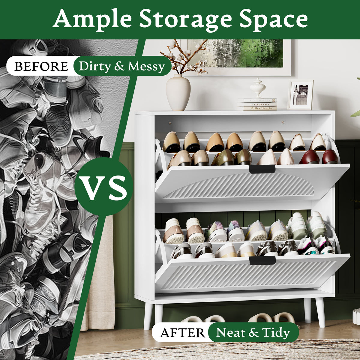 Linea Shoe Storage Cabinet with 2 Flip Drawers
