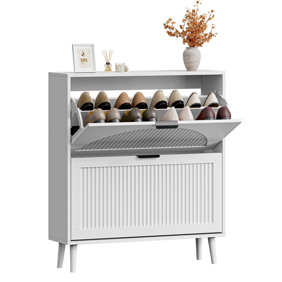 Linea Shoe Storage Cabinet with 2 Flip Drawers