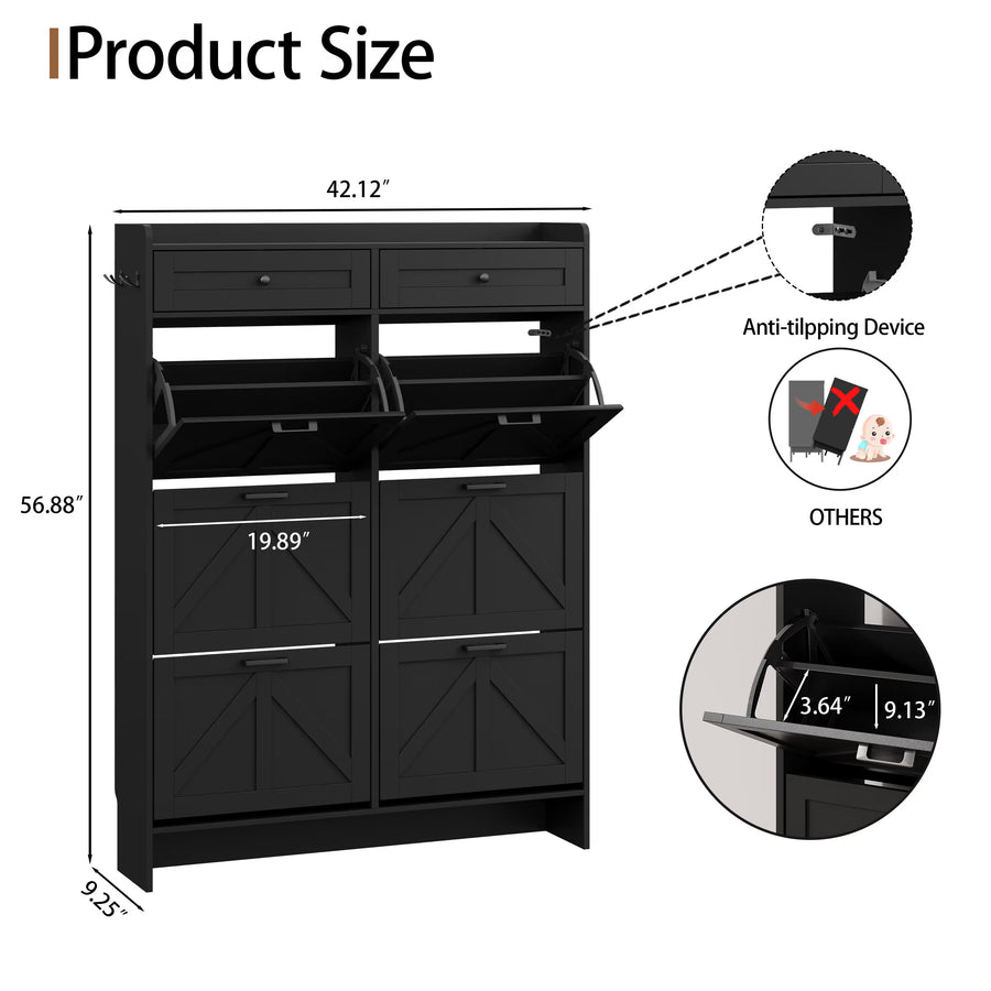 Anymaple Newport Black 6-drawer shoe cabinet product size dimensions