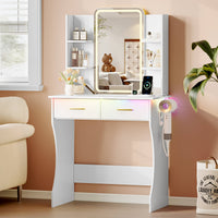 HLG233 Vanity Desk With HD Lighted Mirror and Lights