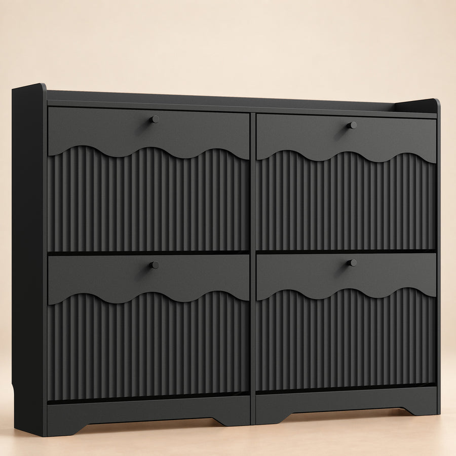 Wave-Edge Fluted Shoe Cabinet with 4 Flip Drawers