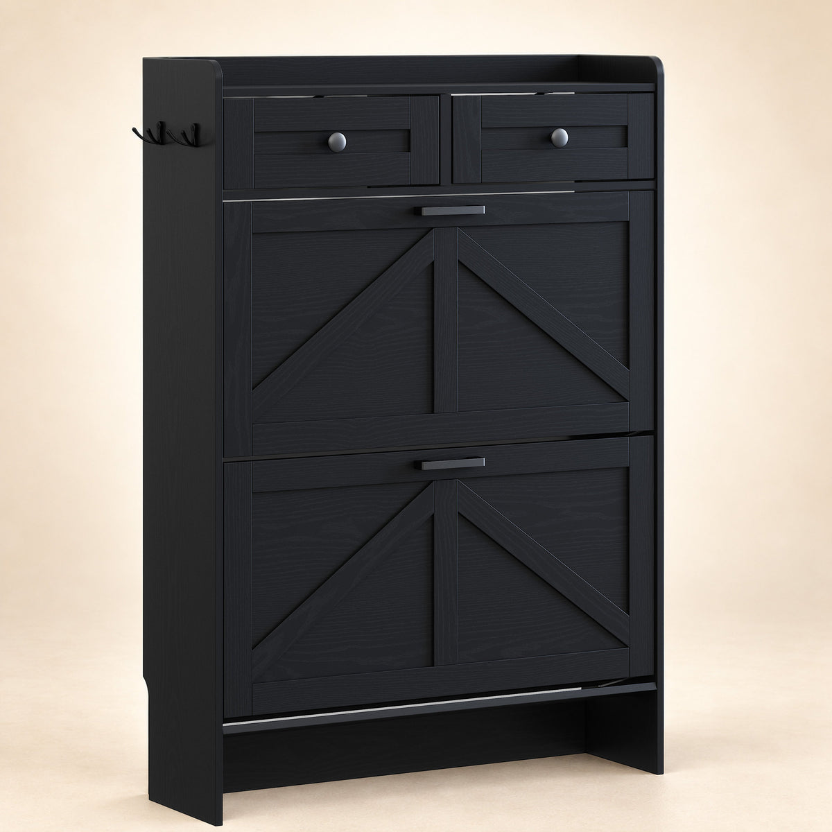 Newport 2-door shoe cabinet, closed front view, Black