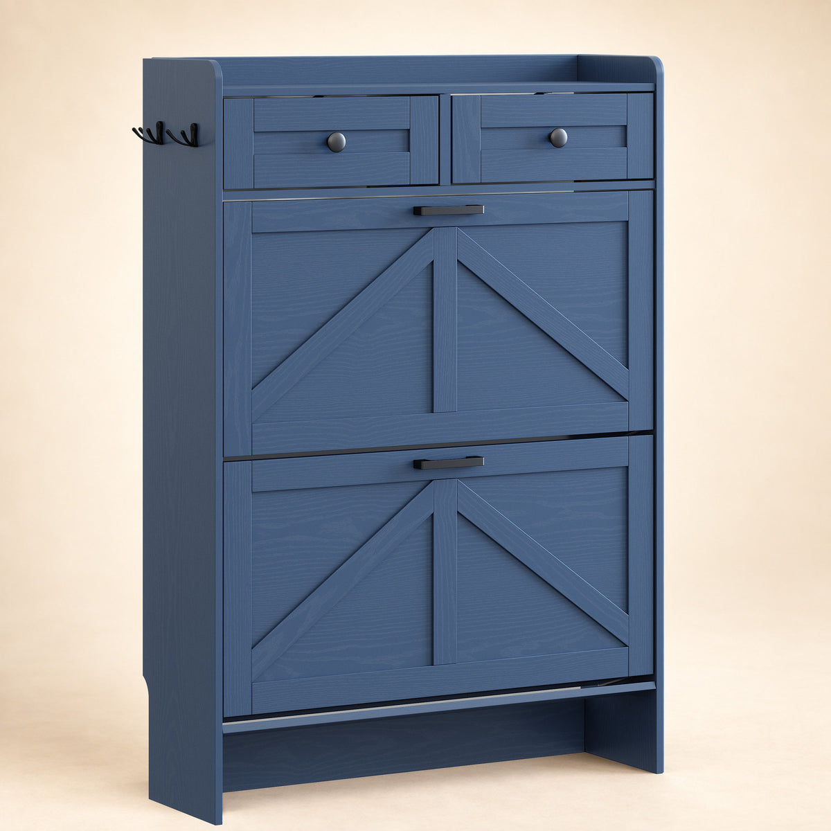 Newport 2-door shoe cabinet, closed front view, Blue