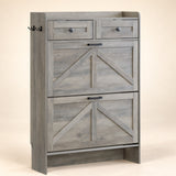Newport 2-door shoe cabinet, closed front view, Gray Oak