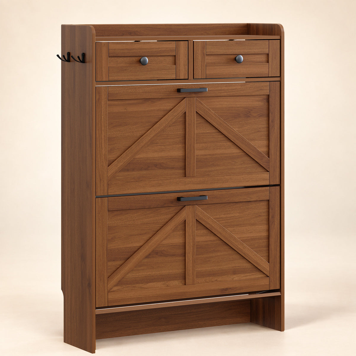 Newport 2-door shoe cabinet, closed front view, Walnut