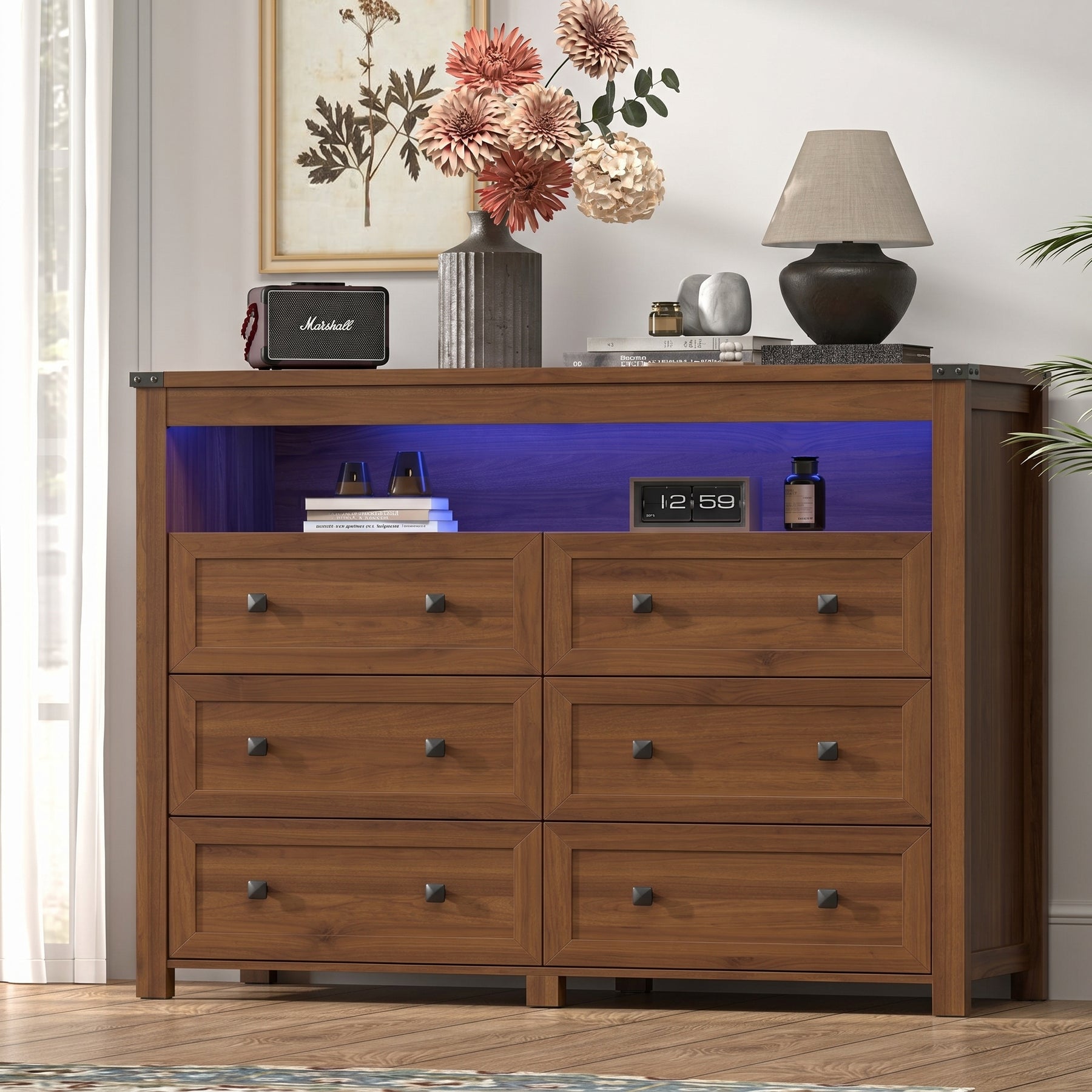 Liora  Six-Drawer High Dresser with LED Shelf