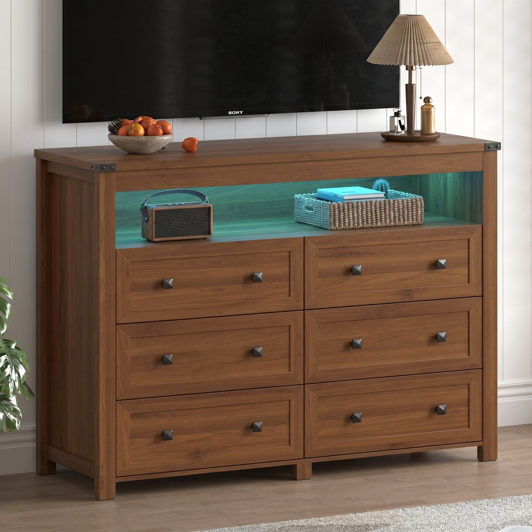 Liora  Six-Drawer High Dresser with LED Shelf