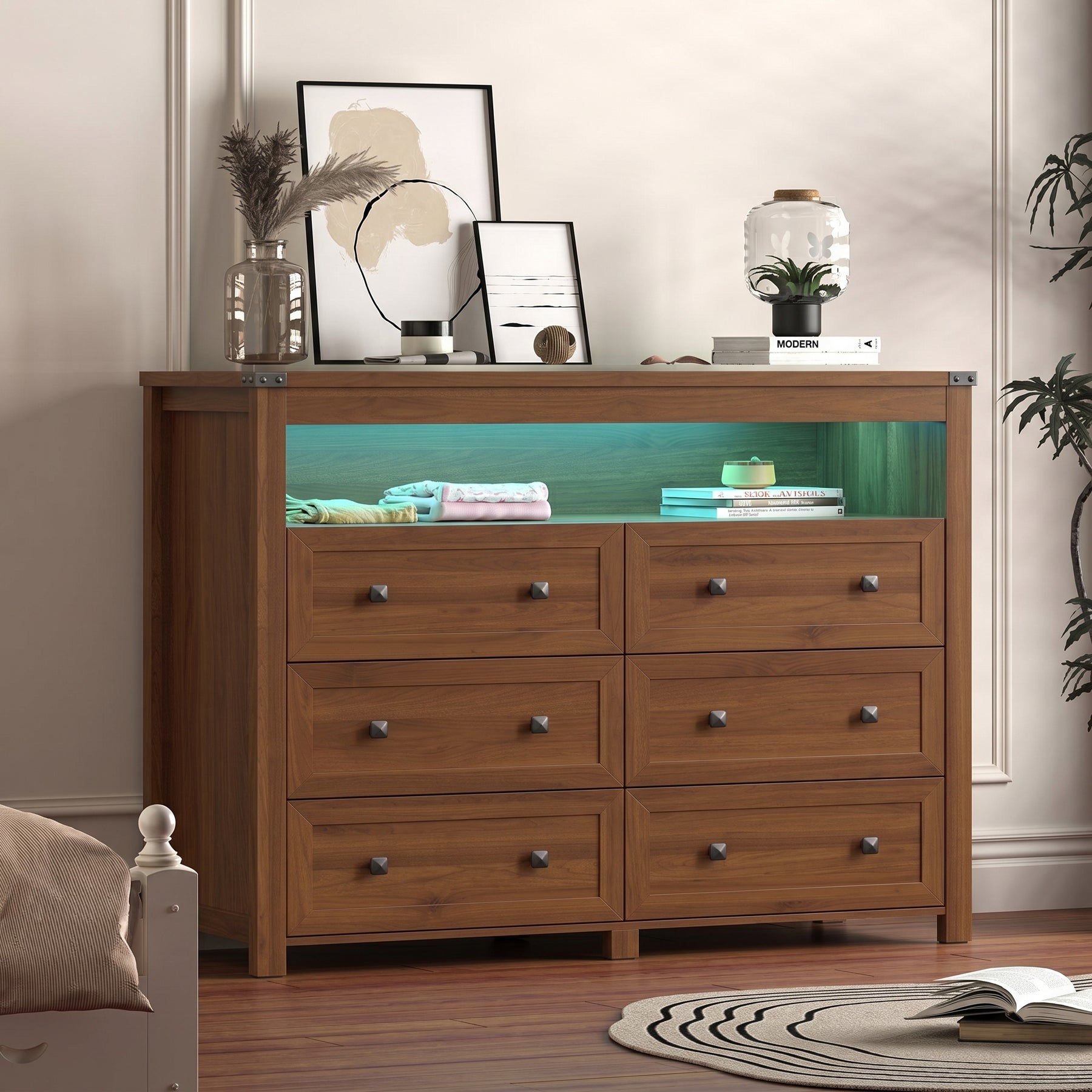 Liora  Six-Drawer High Dresser with LED Shelf