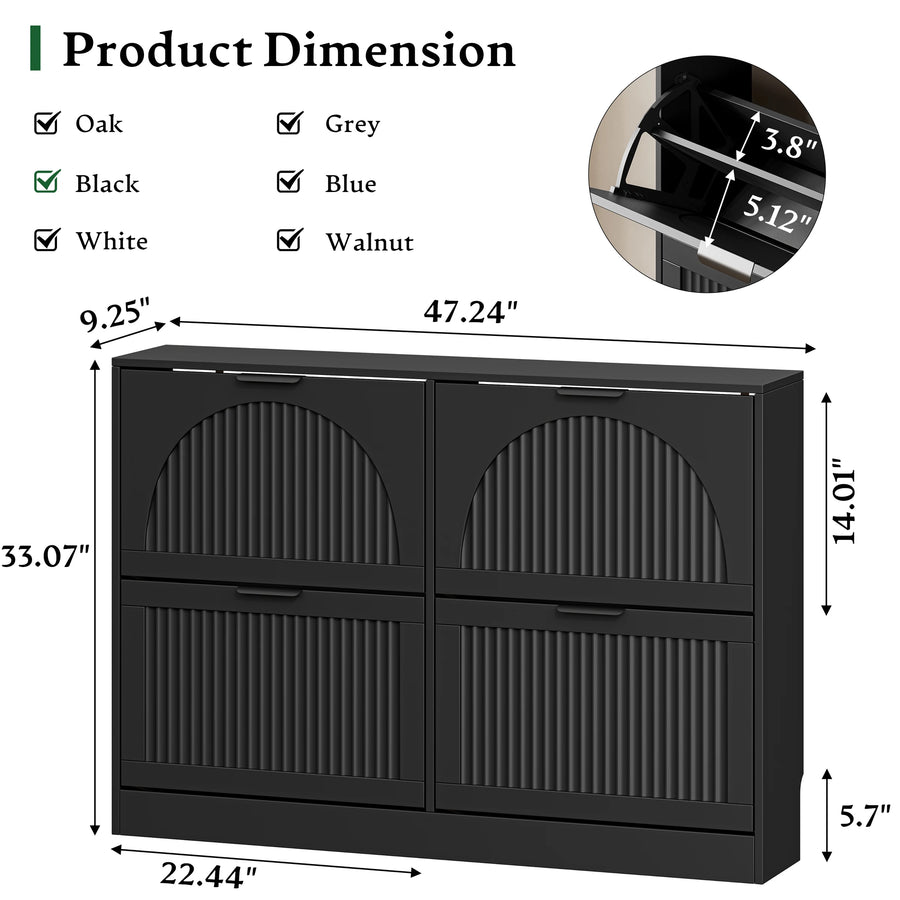 Anymaple HLG291 black 4-door shoe cabinet - dimensions