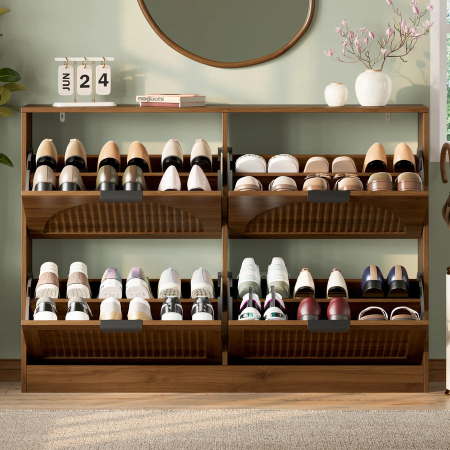 Anymaple HLG291 walnut 4-door shoe cabinet - product view 2