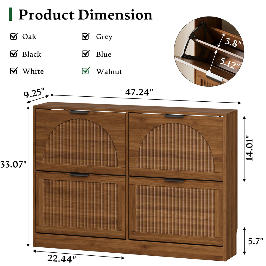 Anymaple HLG291 walnut 4-door shoe cabinet - dimensions