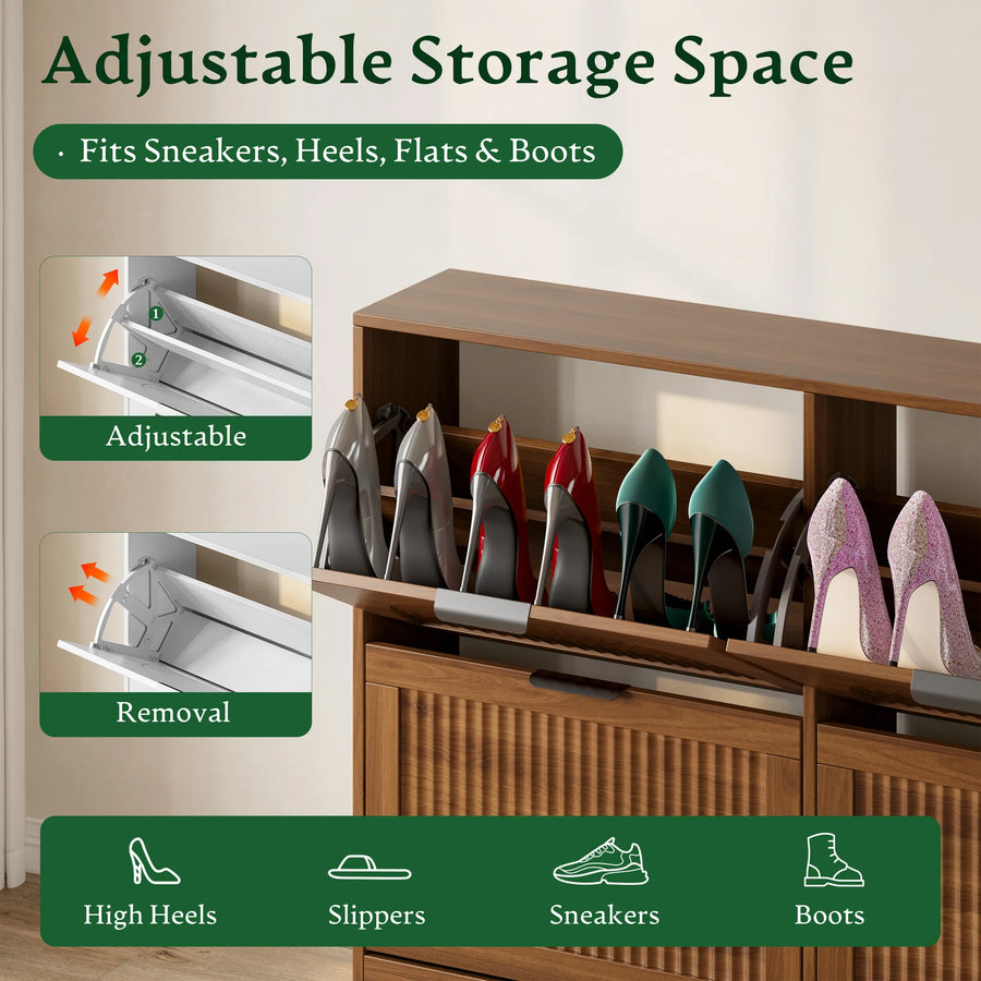 Anymaple HLG291 walnut 4-door shoe cabinet - product view 4