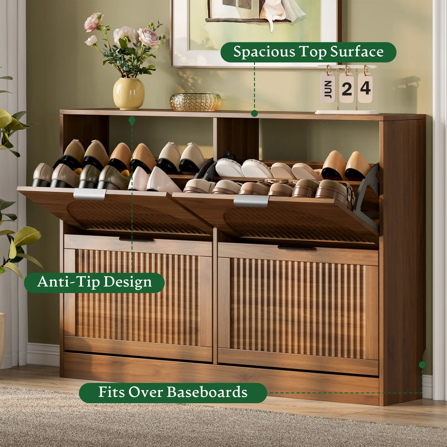Anymaple HLG291 walnut 4-door shoe cabinet - product view 6