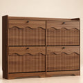 Wave-Edge Fluted Shoe Cabinet with 4 Flip Drawers in Walnut - front view