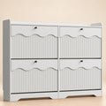 Wave-Edge Fluted Shoe Cabinet with 4 Flip Drawers in White - front view