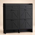 Newport Collection 4-Door Shoe Cabinet in Black - front view