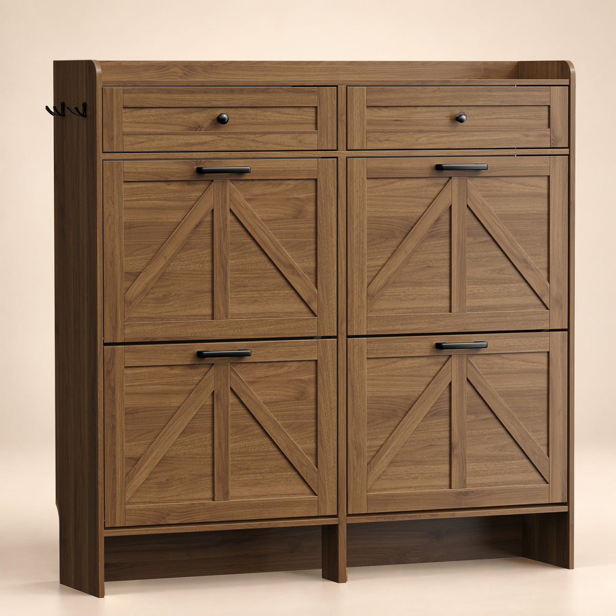 Newport Collection 4-Door Shoe Cabinet in Walnut - front view