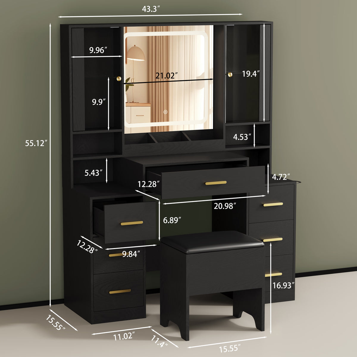 Illume Makeup Vanity Desk with Mirror and LED Lights