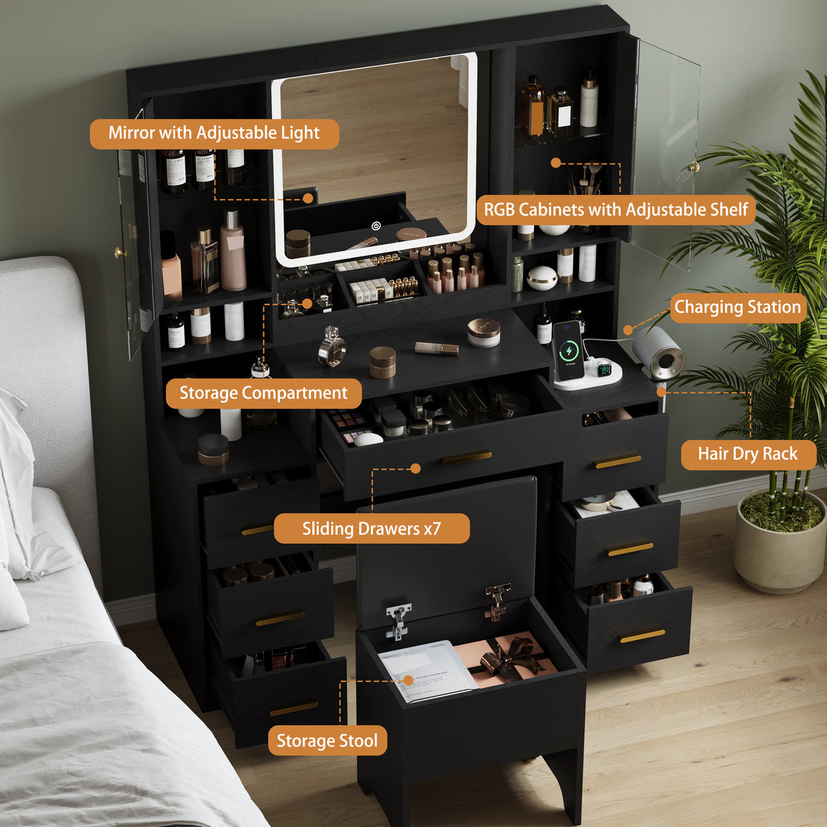 Illume Makeup Vanity Desk with Mirror and LED Lights