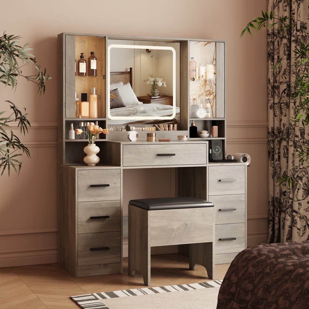 Illume Makeup Vanity Desk with Mirror and LED Lights