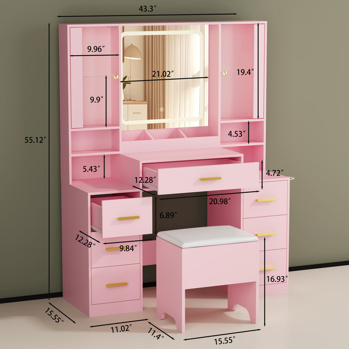 Illume Makeup Vanity Desk with Mirror and LED Lights