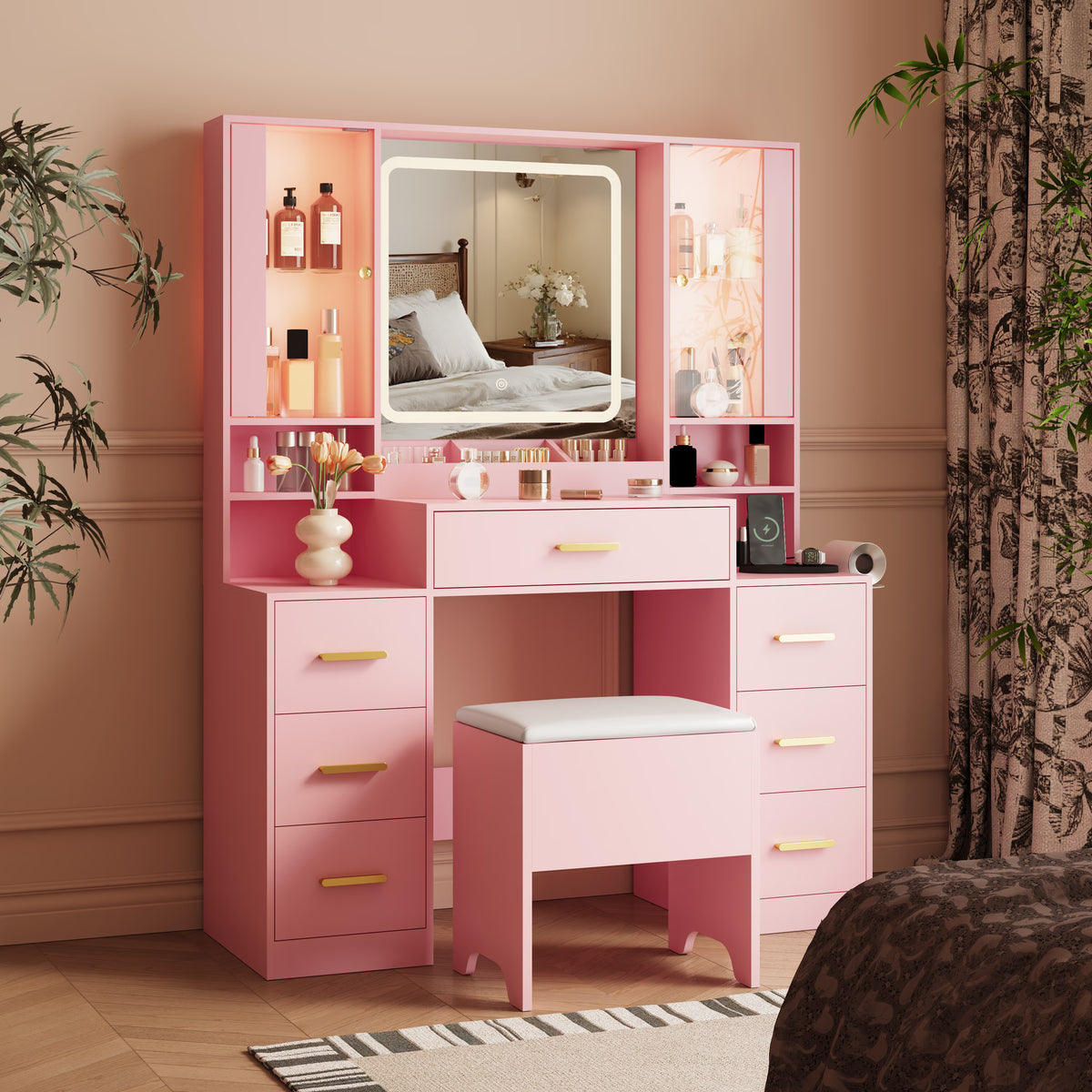 Illume Makeup Vanity Desk with Mirror and LED Lights