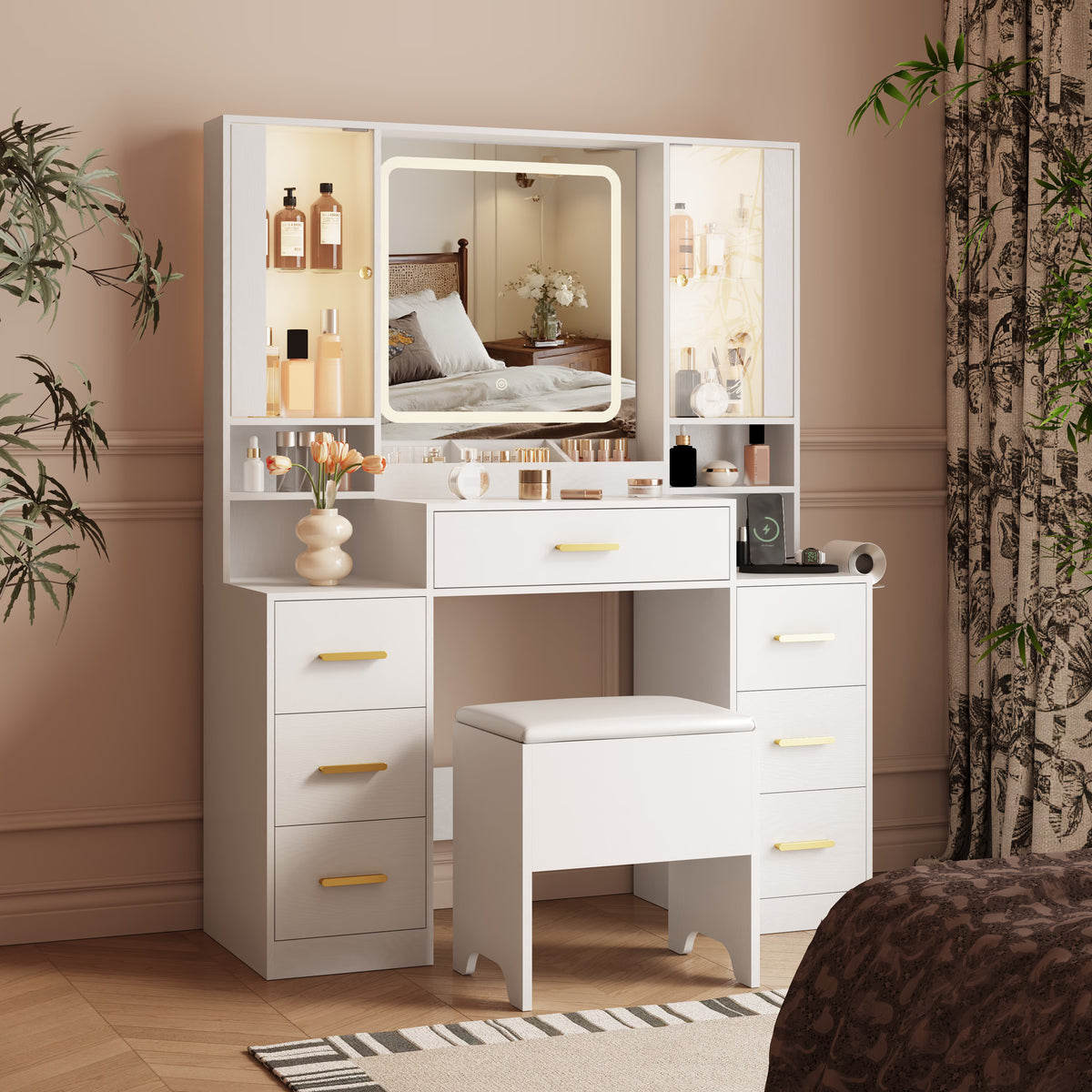 Illume Makeup Vanity Desk with Mirror and LED Lights