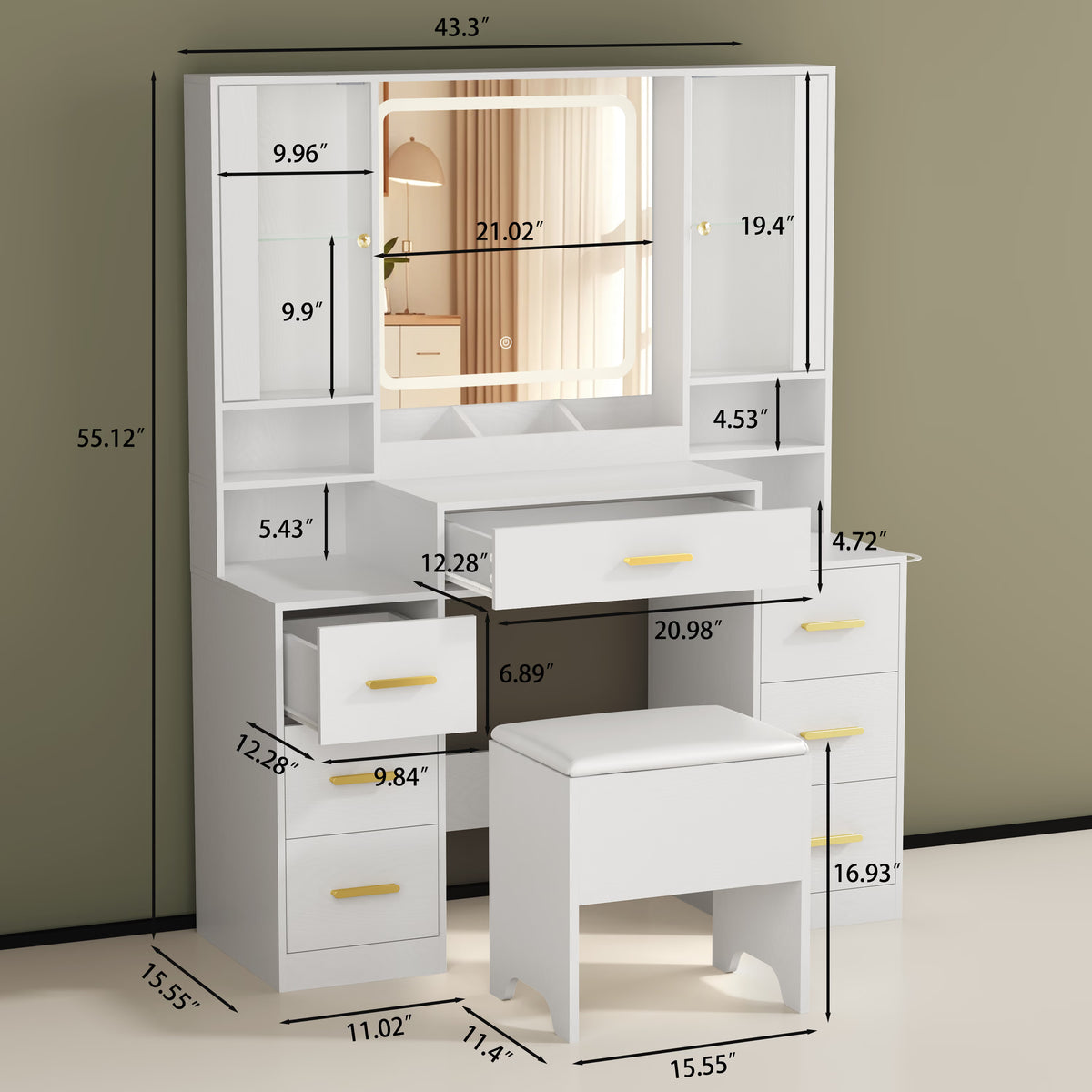Illume Makeup Vanity Desk with Mirror and LED Lights