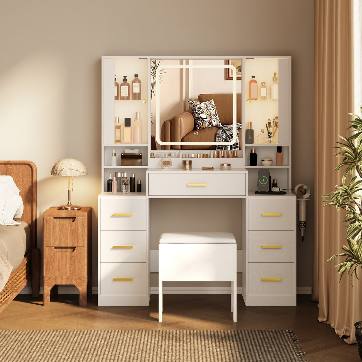 Illume Makeup Vanity Desk with Mirror and LED Lights